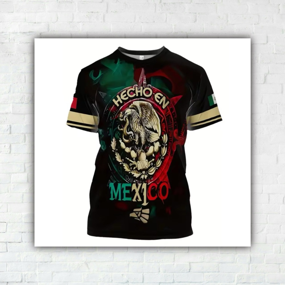 Mexico National Flag Print T Shirt For Men Fashion 3D Eagle Pattern Oversized T-